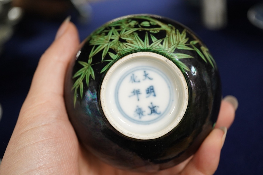 A Chinese famille noire bottle vase, 17cm high